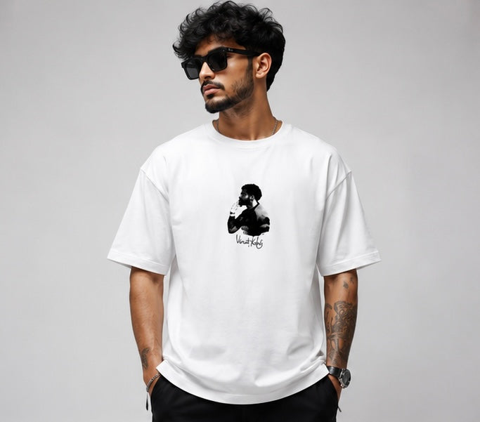 GOAT Edition – Virat Kohli Premium Oversized White T-Shirt | 100% Cotton | Unisex