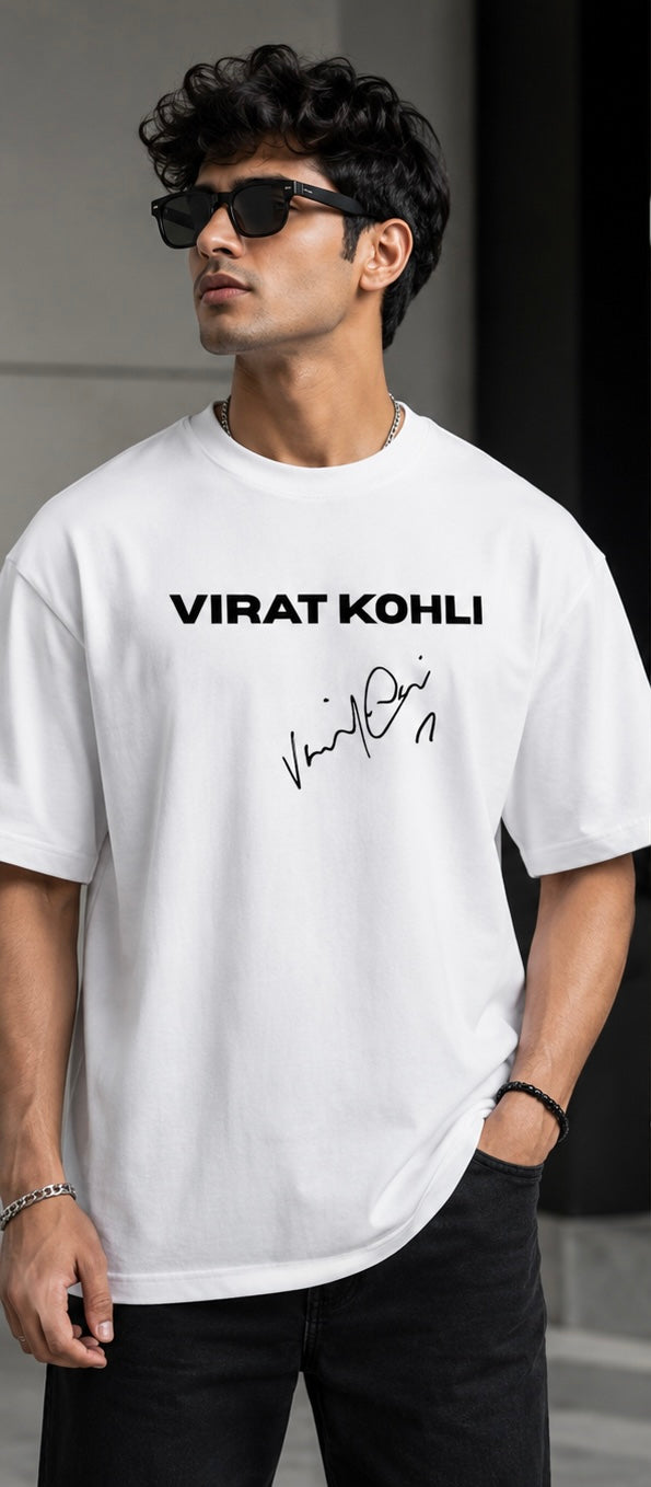 Virat Kohli Signature White Oversized T-Shirt | Premium Cotton Cricket Fan Edition