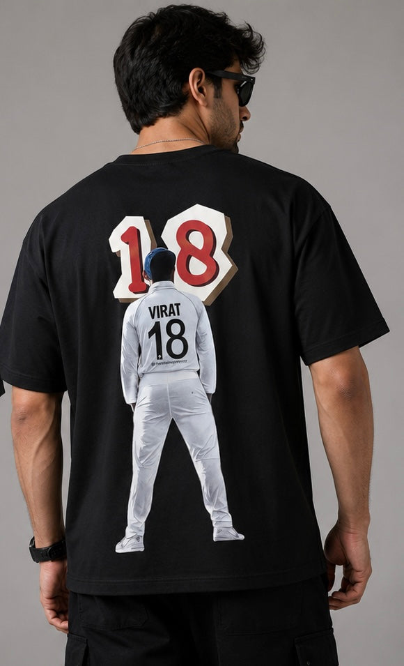 The King Era 18 Premium Oversized Black T-Shirt | Cricket Fan Edition