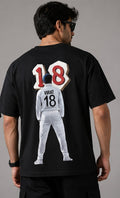 The King Era 18 Premium Oversized Black T-Shirt | Cricket Fan Edition