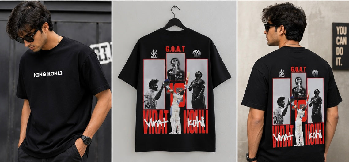 GOAT Virat Kohli Black Oversized T-Shirt | Premium Cotton | Unisex Streetwear