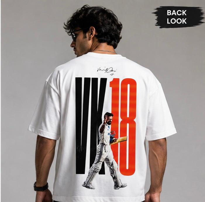Virat Kohli 18 GOAT Premium Oversized White T-Shirt | Back Print Edition ⭐