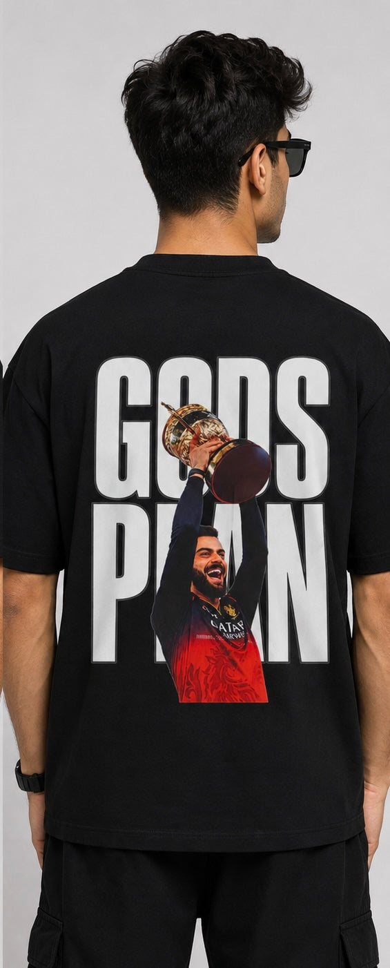 GOAT 18 Forever Black Oversized T-Shirt – Premium Cotton | Gods Plan Virat Kohli Edition
