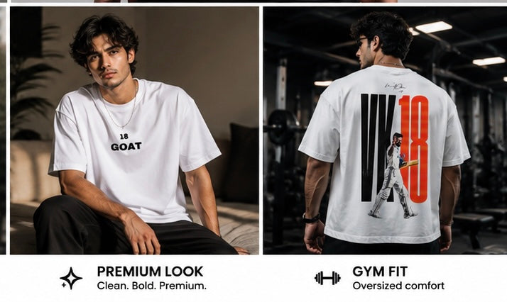 Virat Kohli 18 GOAT Premium Oversized White T-Shirt | Back Print Edition ⭐