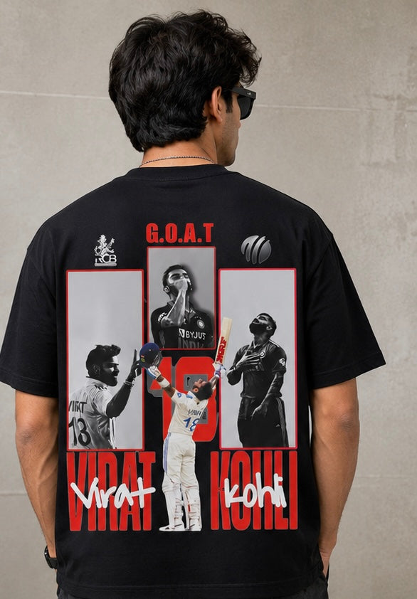 GOAT Virat Kohli Black Oversized T-Shirt | Premium Cotton | Unisex Streetwear