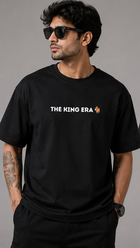 The King Era 18 Premium Oversized Black T-Shirt | Cricket Fan Edition