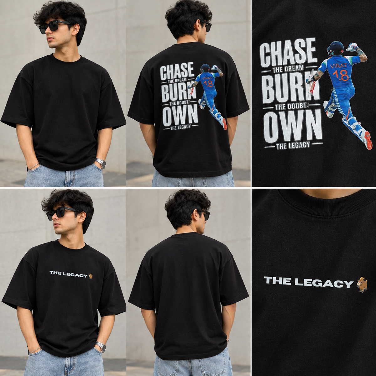 Chase The Dream – Virat 18 Oversized Black T-Shirt