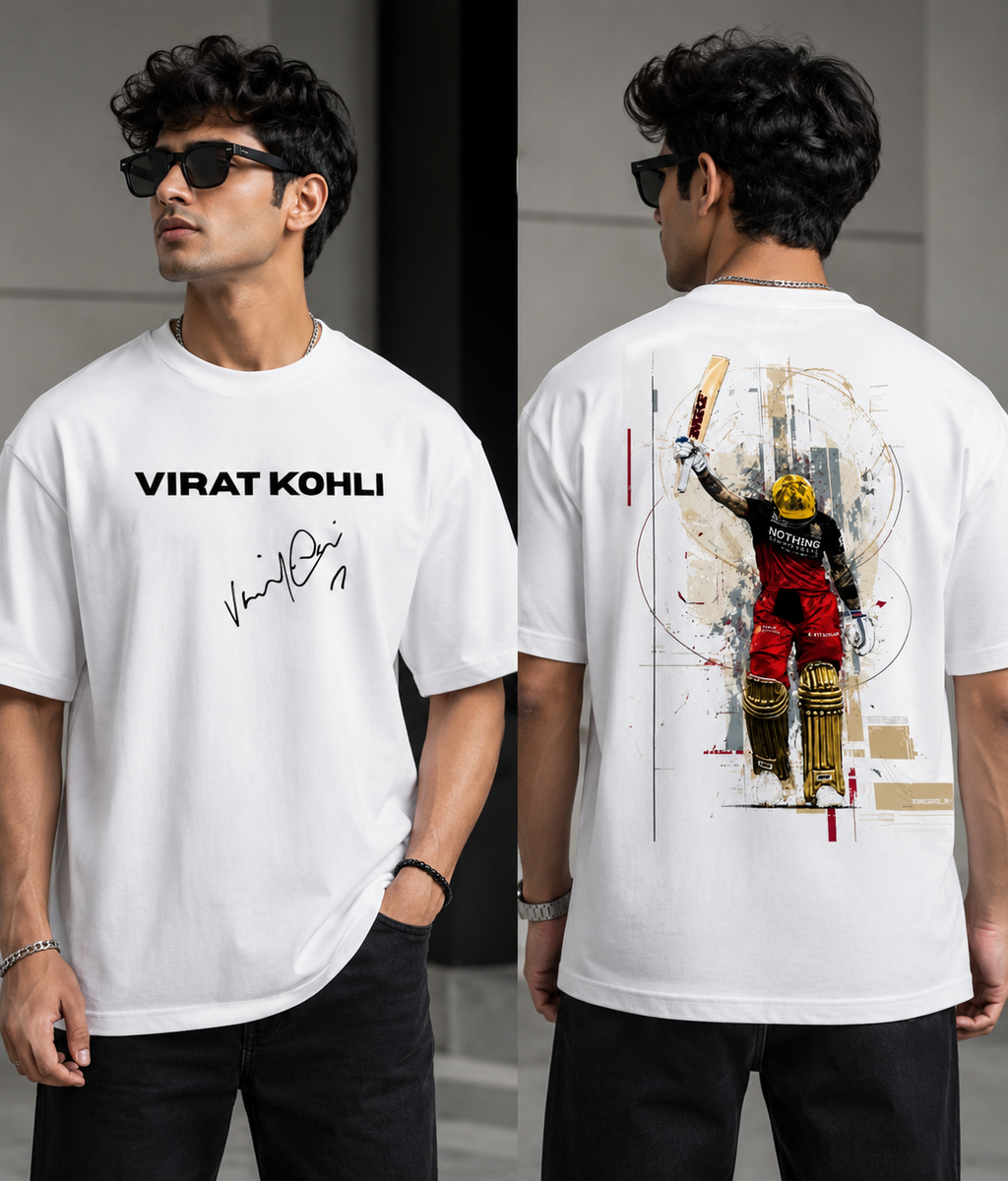 Virat Kohli Signature White Oversized T-Shirt | Premium Cotton Cricket Fan Edition
