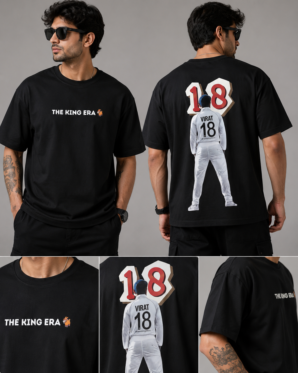 The King Era 18 Premium Oversized Black T-Shirt | Cricket Fan Edition