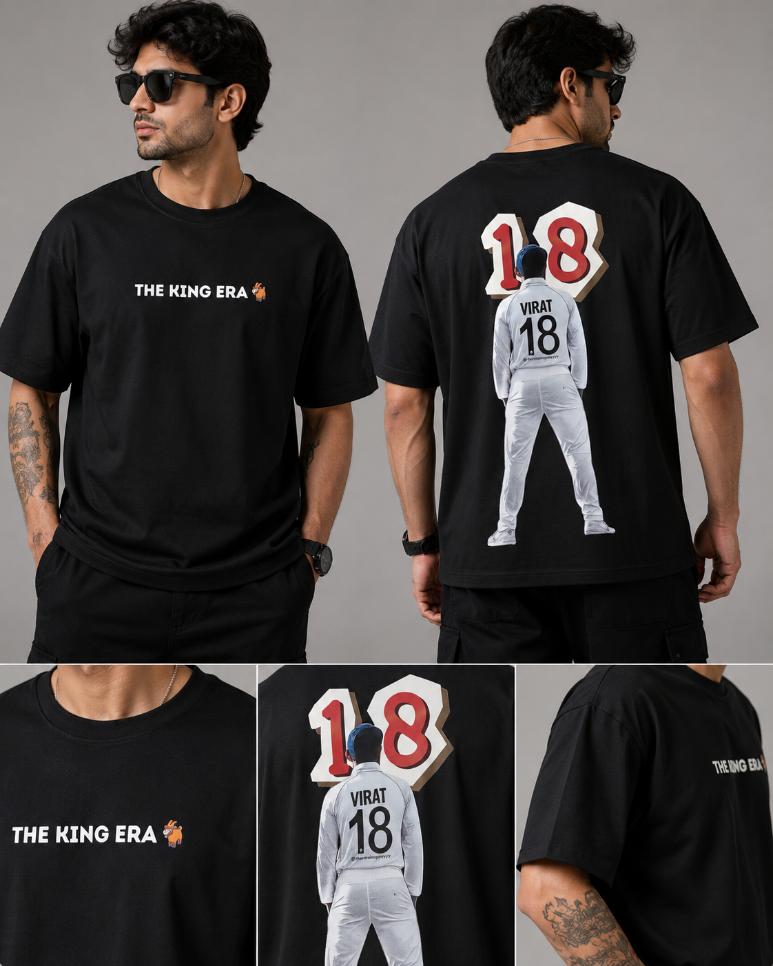 The King Era 18 Premium Oversized Black T-Shirt | Cricket Fan Edition