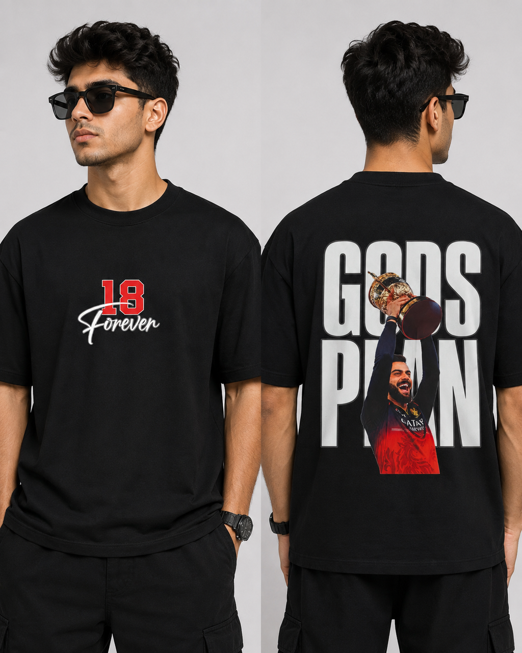 GOAT 18 Forever Black Oversized T-Shirt – Premium Cotton | Gods Plan Virat Kohli Edition