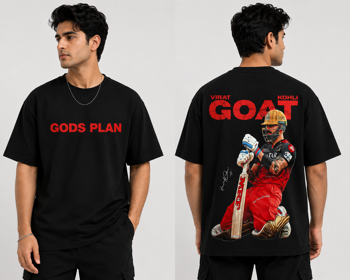 Gods Plan Virat Kohli GOAT Oversized Black T-Shirt